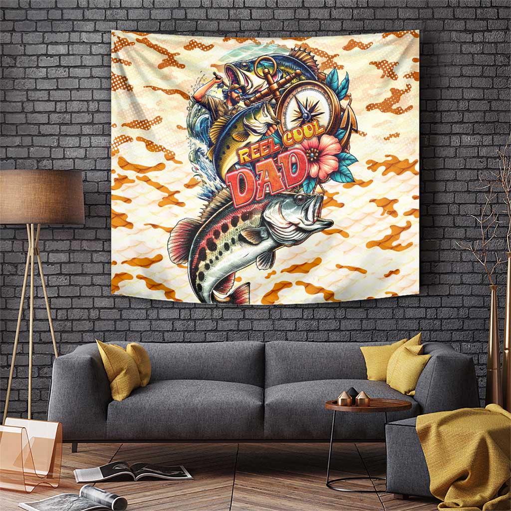 Bass Fishing Reel Cool Dad Tapestry Tropical Vintage
