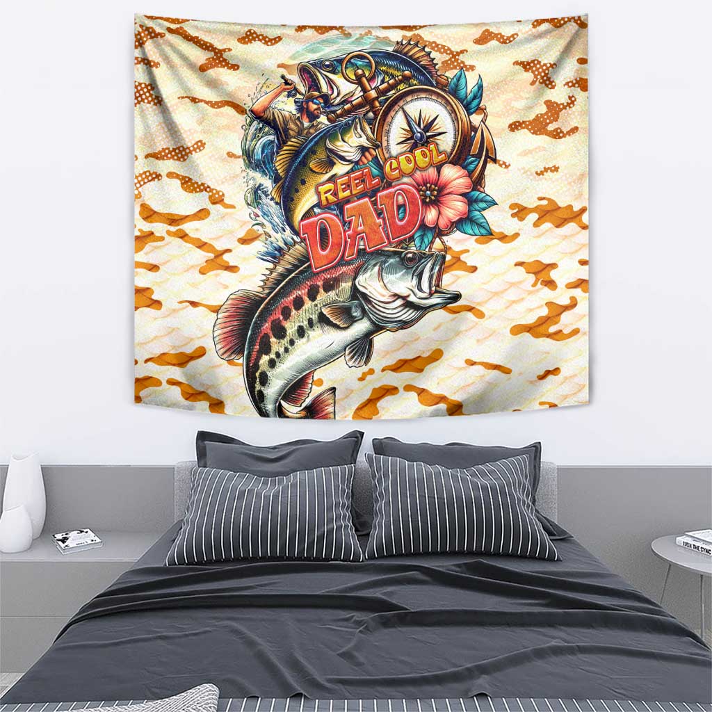 Bass Fishing Reel Cool Dad Tapestry Tropical Vintage