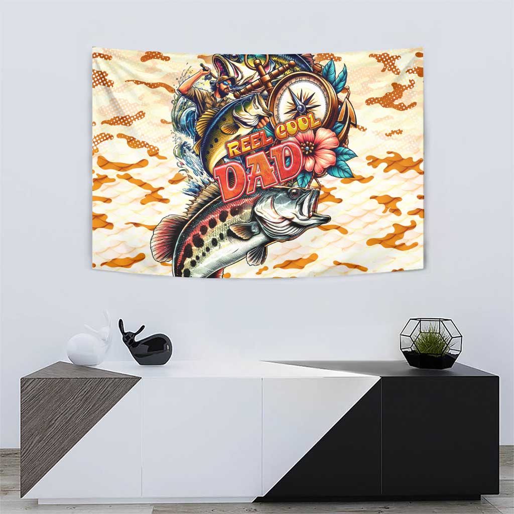 Bass Fishing Reel Cool Dad Tapestry Tropical Vintage