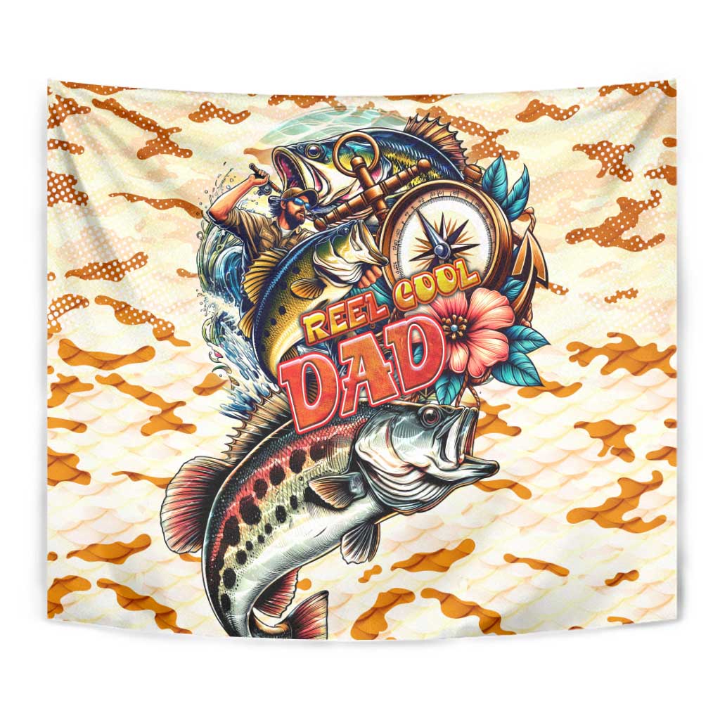 Bass Fishing Reel Cool Dad Tapestry Tropical Vintage
