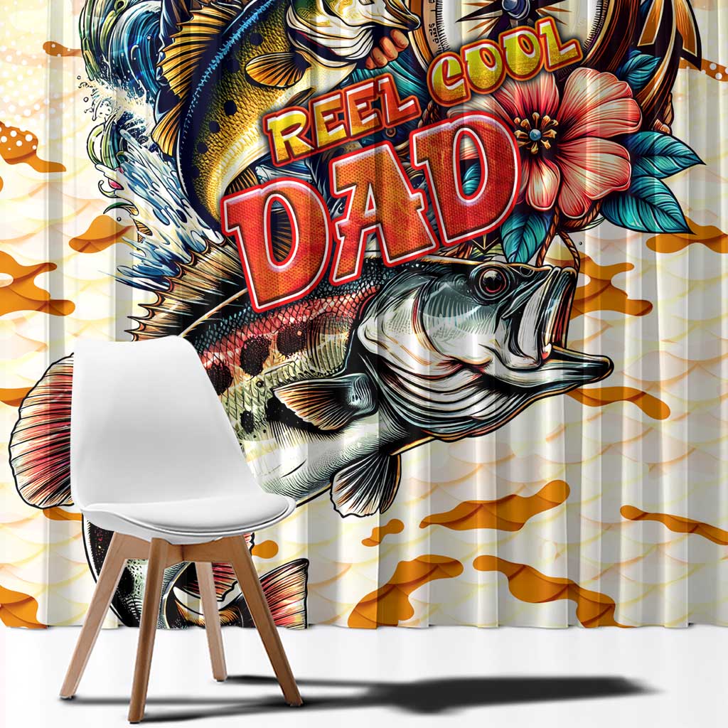 Bass Fishing Reel Cool Dad Window Curtain Tropical Vintage