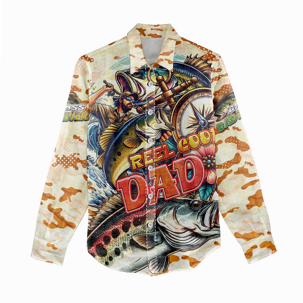 Bass Fishing Reel Cool Dad Women Casual Shirt Tropical Vintage