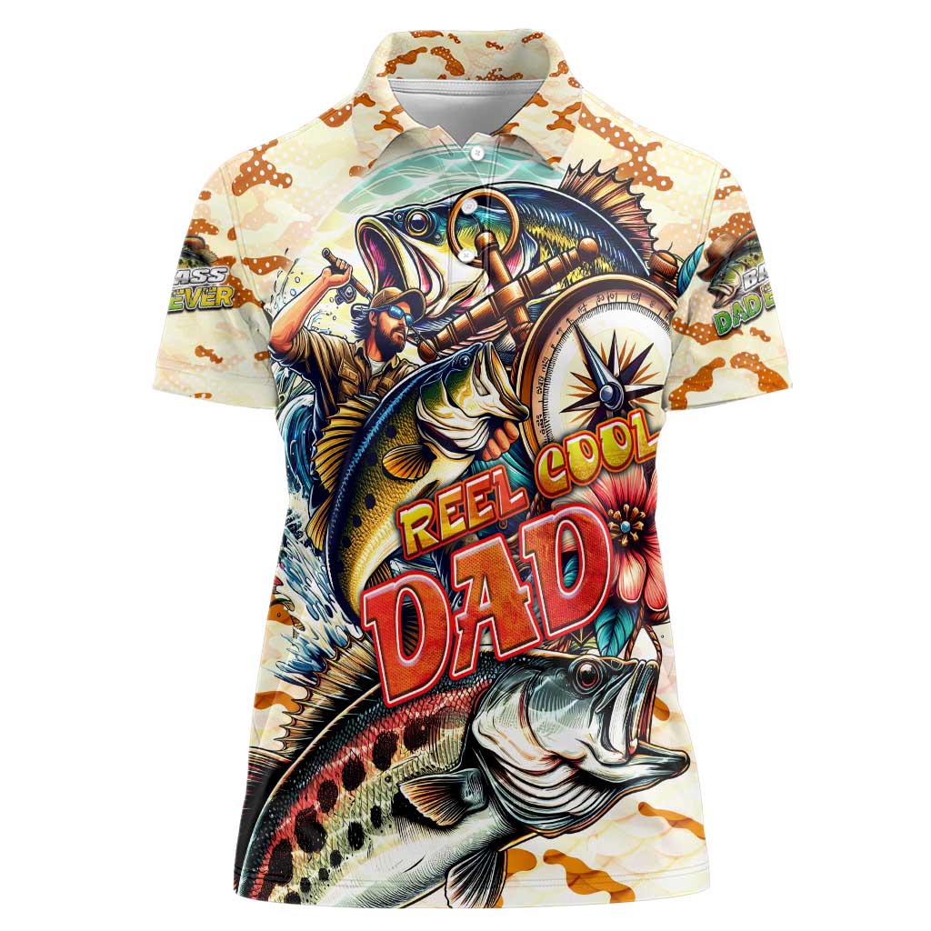 Bass Fishing Reel Cool Dad Women Polo Shirt Tropical Vintage