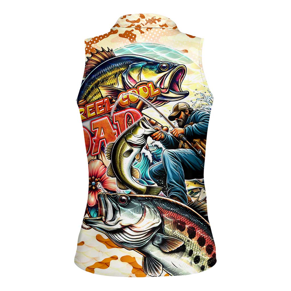 Bass Fishing Reel Cool Dad Women Sleeveless Polo Shirt Tropical Vintage