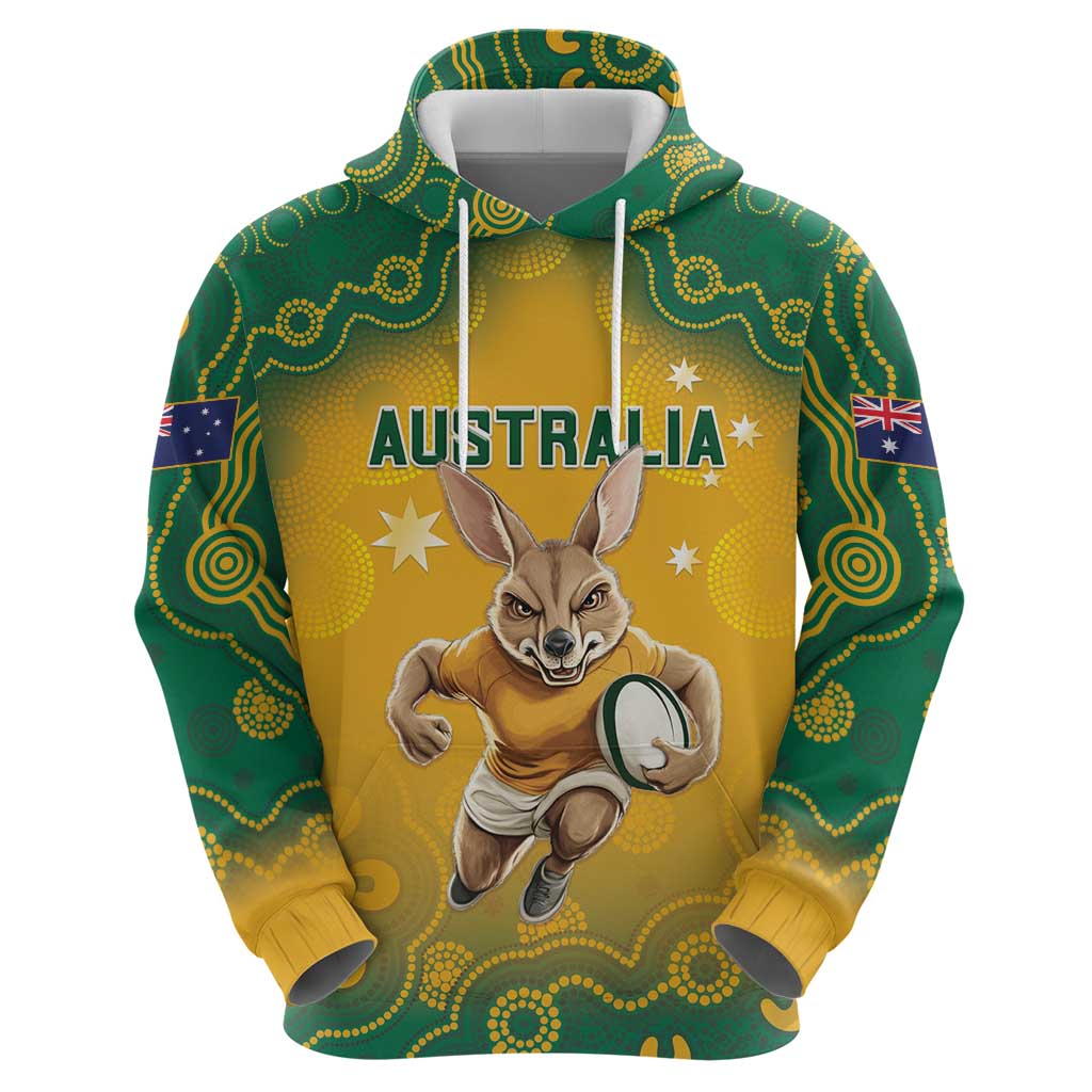 Custom Australia 2024 Rugby Hoodie - Go Wallabies, Aboriginal Pattern by Vibe Hoodie