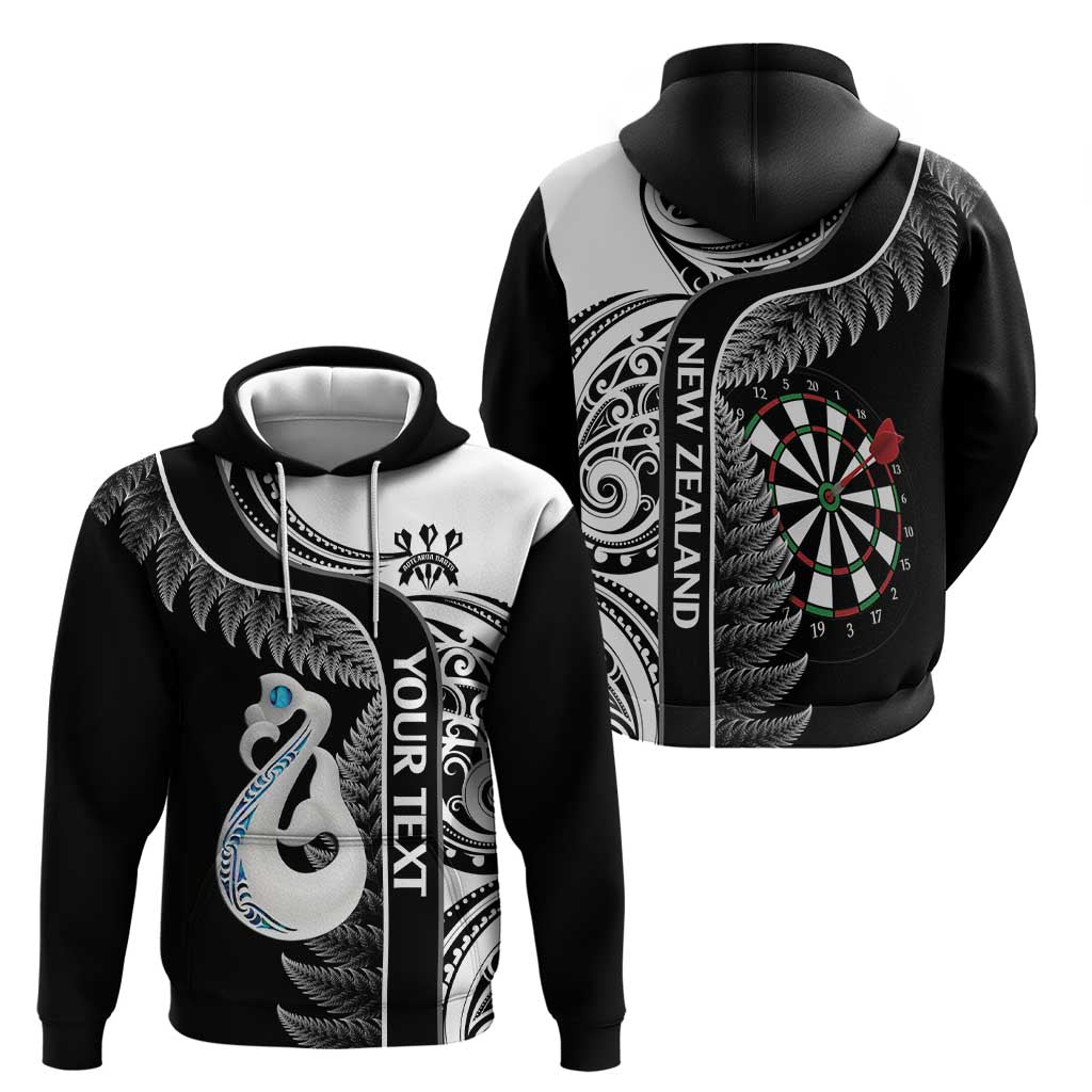 Custom New Zealand Darts Hoodie - Aotearoa Fern, Paua Shell Manaia Design, Black by Vibe Hoodie