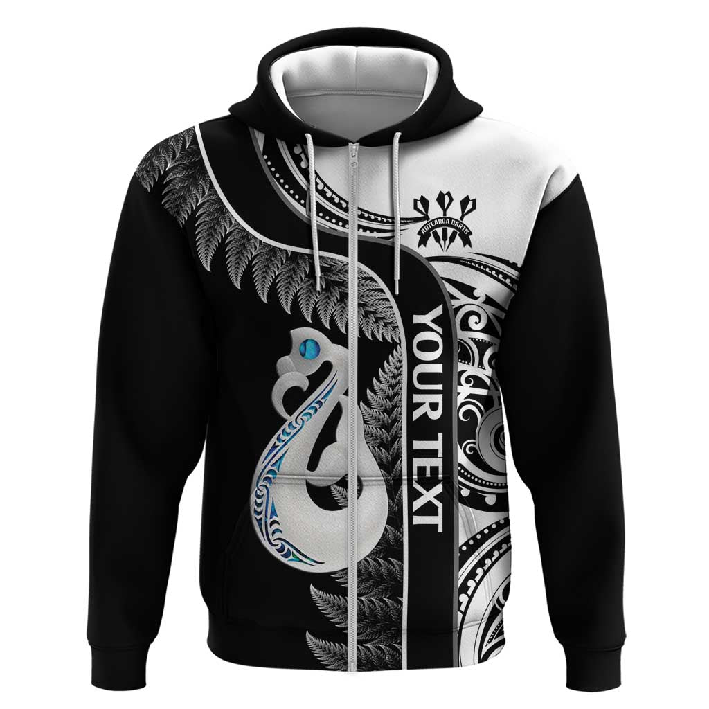 Custom New Zealand Darts Hoodie - Aotearoa Fern, Paua Shell Manaia Design, Black by Vibe Hoodie