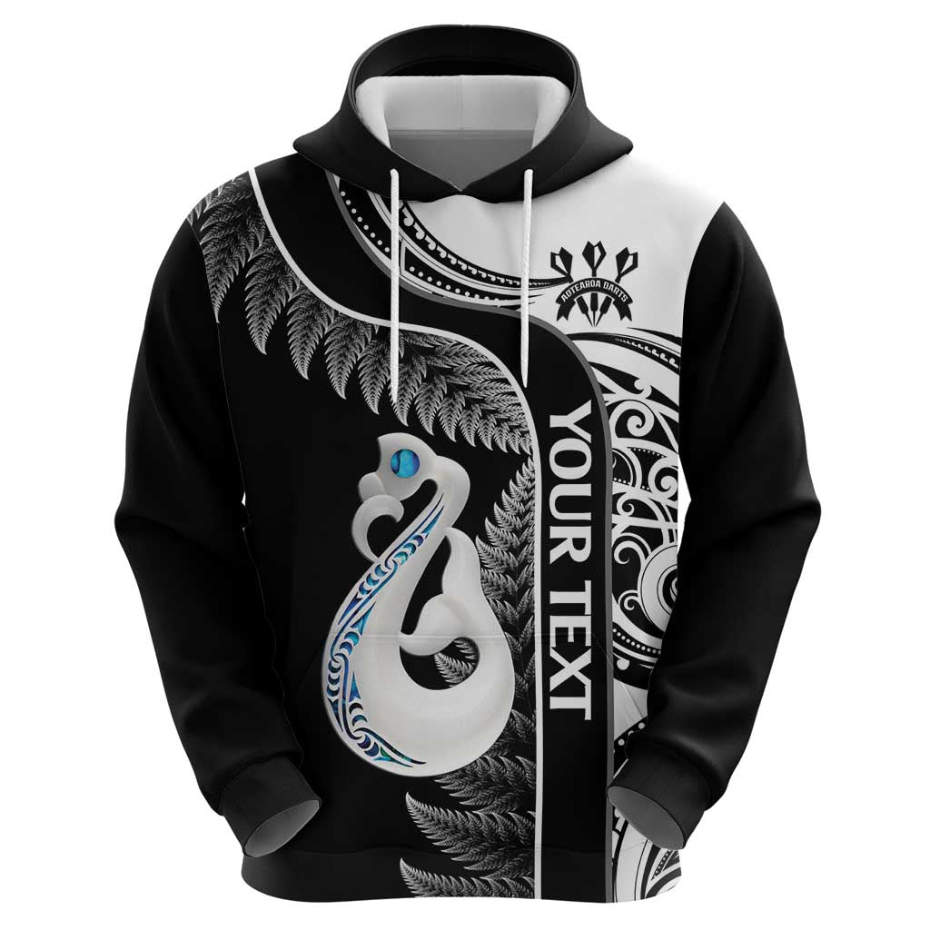 Custom New Zealand Darts Hoodie - Aotearoa Fern, Paua Shell Manaia Design, Black by Vibe Hoodie