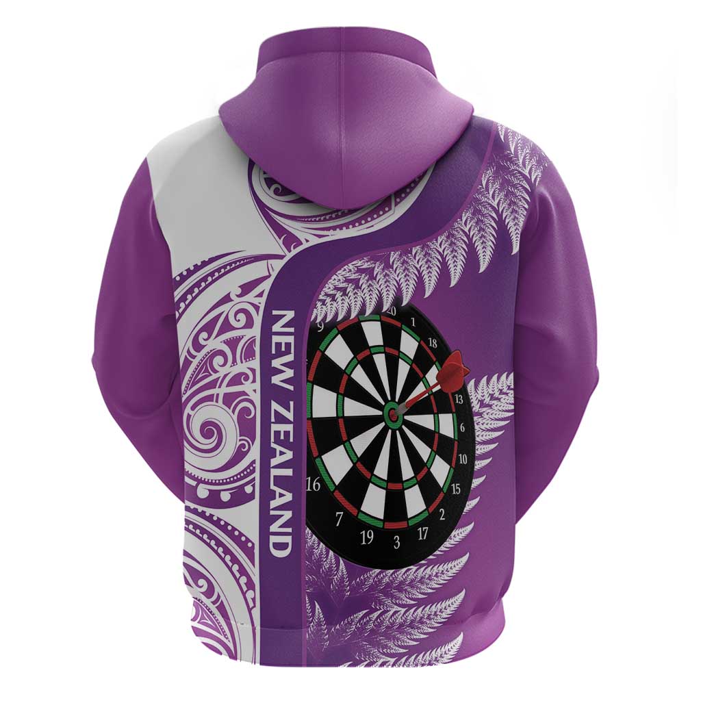 Custom New Zealand Darts Hoodie - Aotearoa Fern, Paua Shell Manaia Design, Purple by Vibe Hoodie
