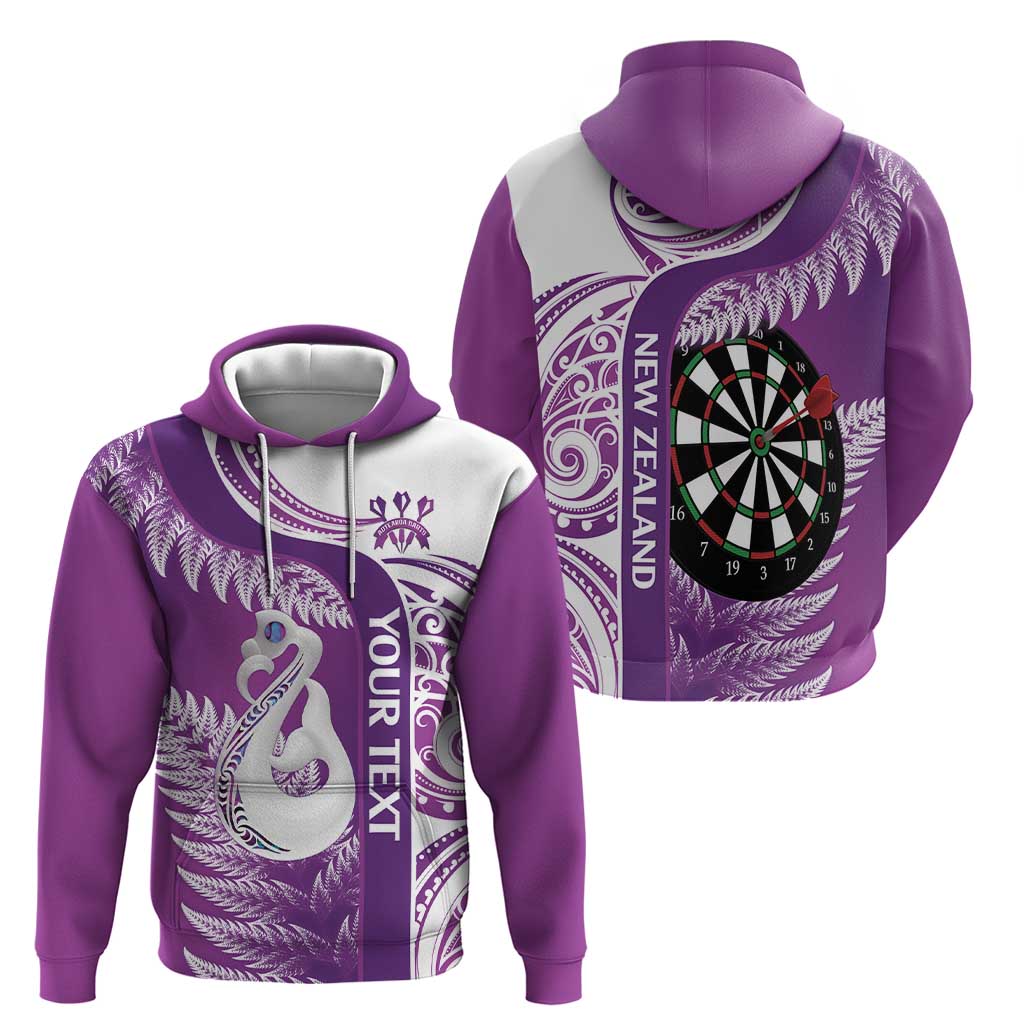 Custom New Zealand Darts Hoodie - Aotearoa Fern, Paua Shell Manaia Design, Purple by Vibe Hoodie