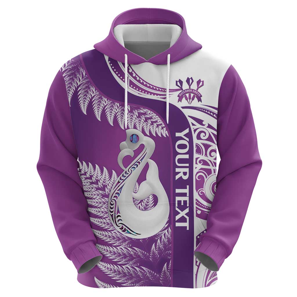 Custom New Zealand Darts Hoodie - Aotearoa Fern, Paua Shell Manaia Design, Purple by Vibe Hoodie