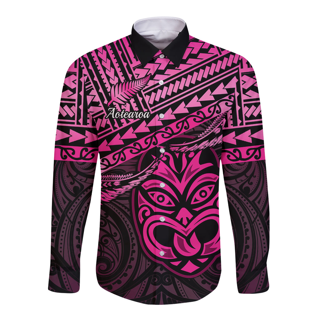 Personalised Matariki New Zealand Long Sleeve Button Shirt Maori New Year Tiki Pink Version LT14