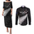 Custom New Zealand Silver Fern Cricket Couples Matching Puletasi and Long Sleeve Button Shirt Aotearoa Maori Go Black Cap