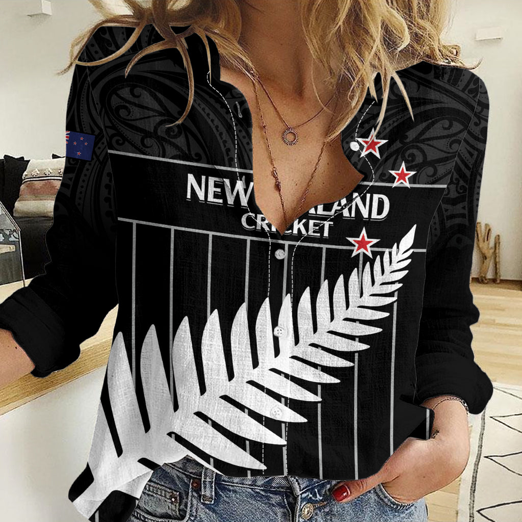 Custom New Zealand Silver Fern Cricket Women Casual Shirt Aotearoa Maori Go Black Cap