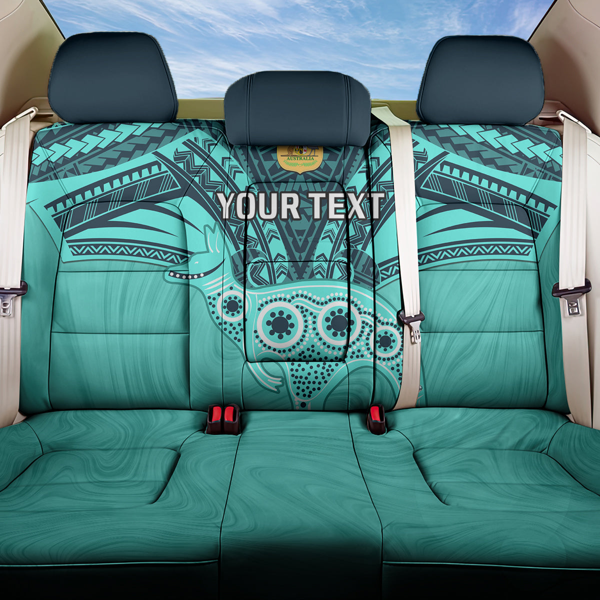 Custom Australia Matildas Back Car Seat Cover Polynesian Mix Turquoise Marble