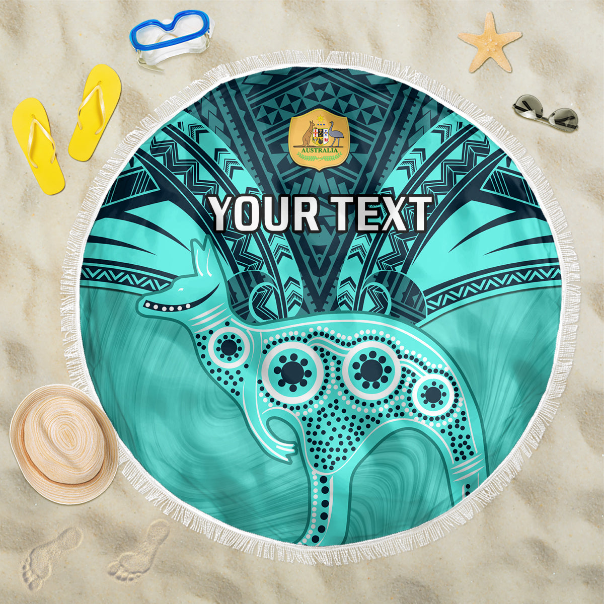 Custom Australia Matildas Beach Blanket Polynesian Mix Turquoise Marble