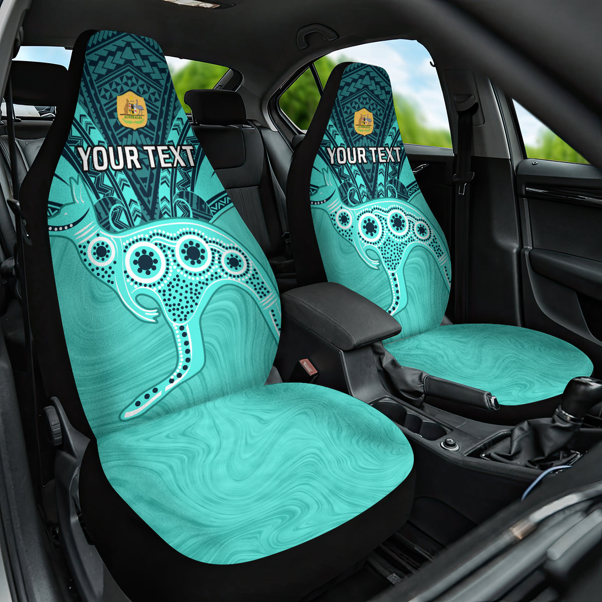Custom Australia Matildas Car Seat Cover Polynesian Mix Turquoise Marble