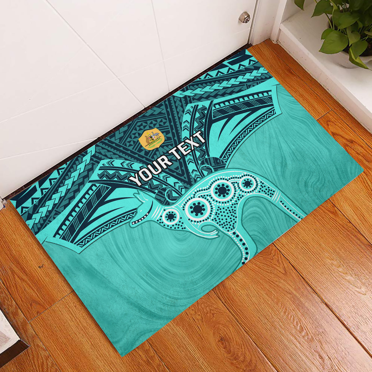 Custom Australia Matildas Rubber Doormat Polynesian Mix Turquoise Marble