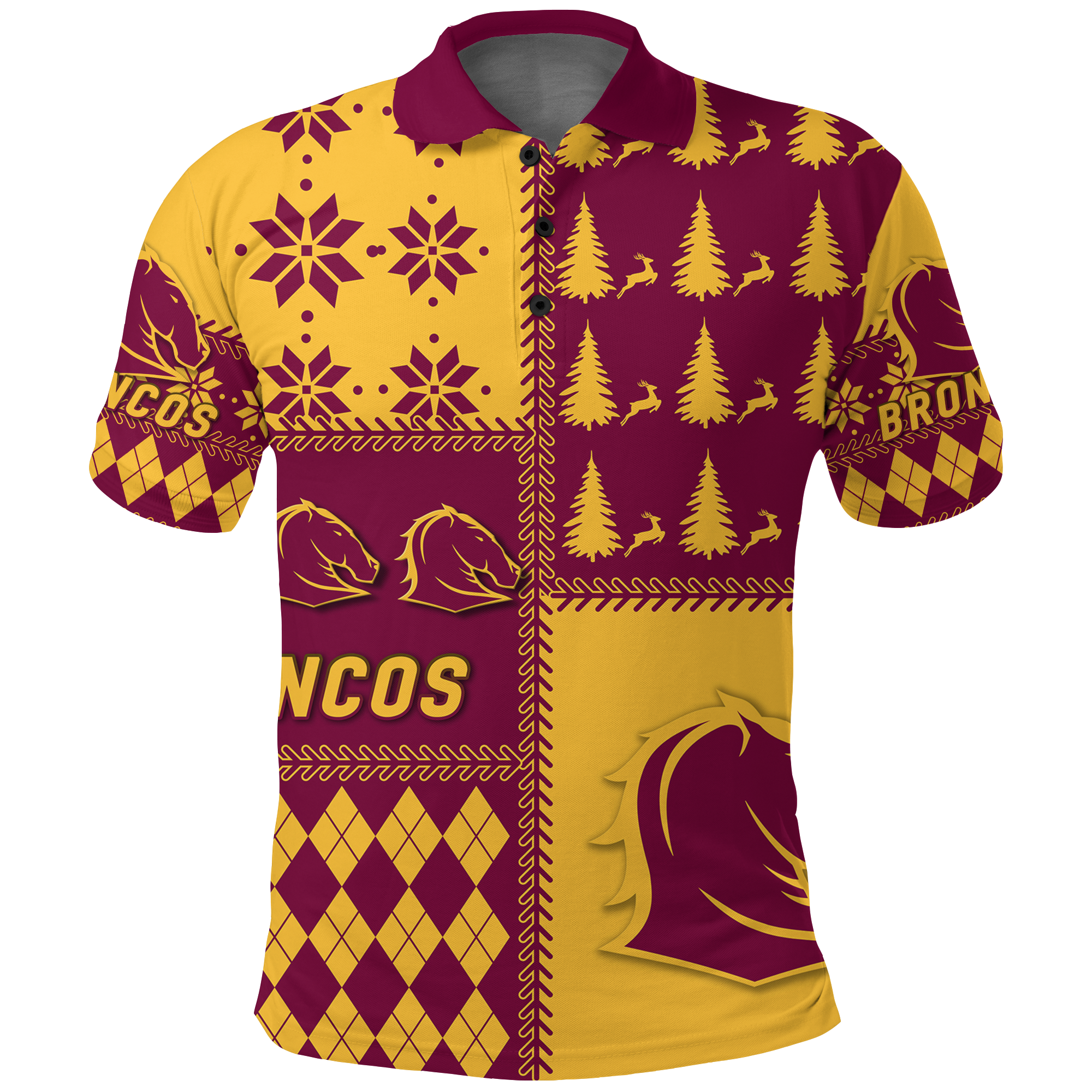 (Custom Personalised) Brisbane Broncos Rugby Christmas 2022 Style Polo Shirt 