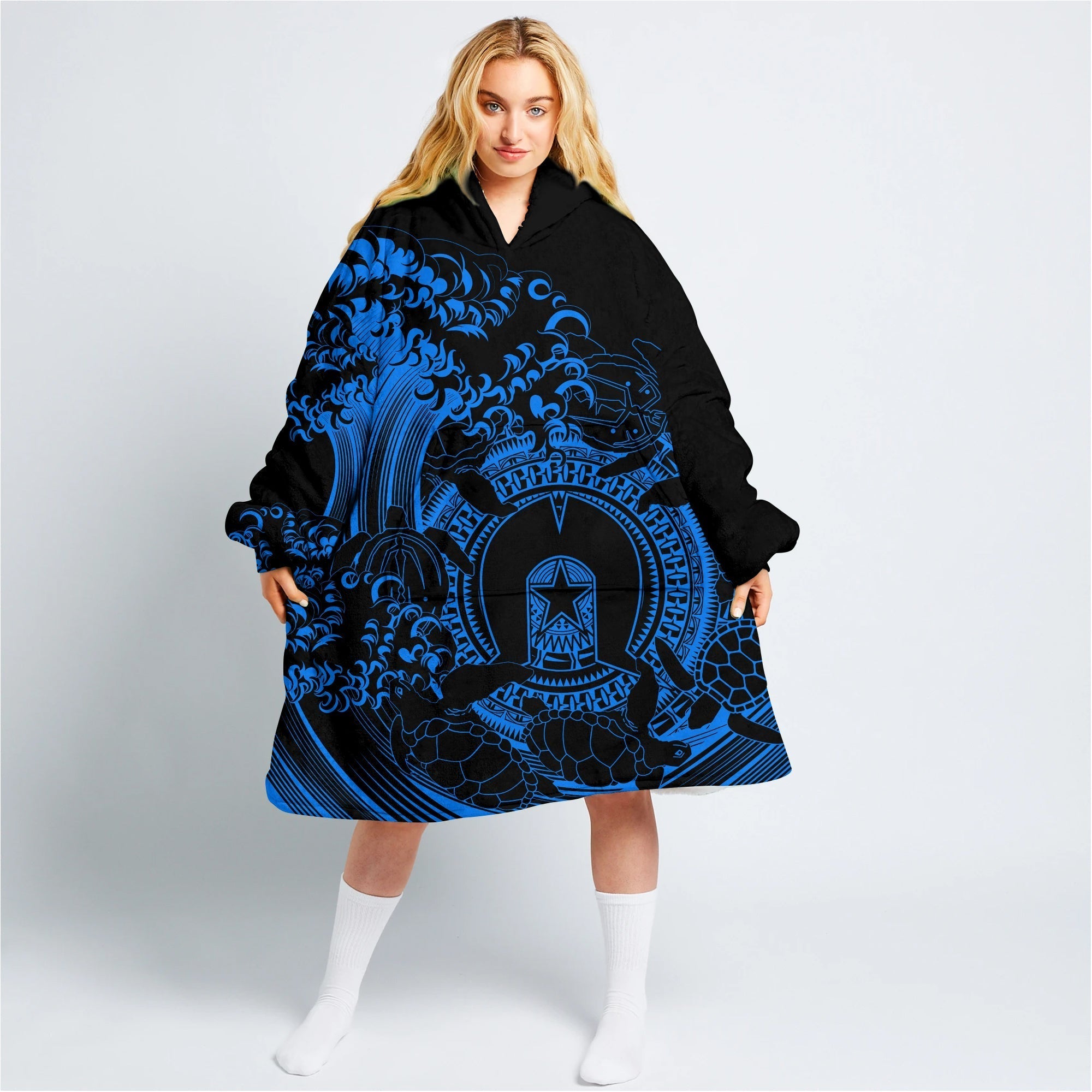 custom-personalised-oodie-blanket-hoodie-aboriginal-torres-strait-islands-in-wave-blue-lt13