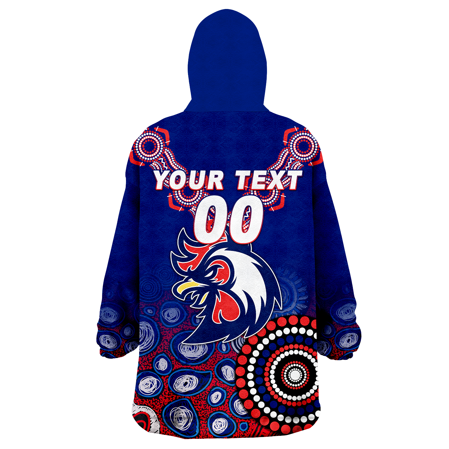 (Custom Personalised) Roosters Rugby 2022 Aboriginal Art Wearable Blanket Hoodie - LT12