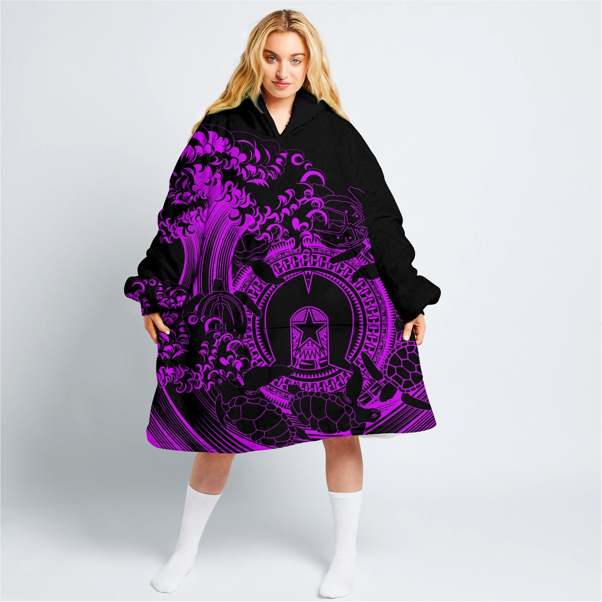 custom-personalised-oodie-blanket-hoodie-aboriginal-torres-strait-islands-in-wave-purple-lt13