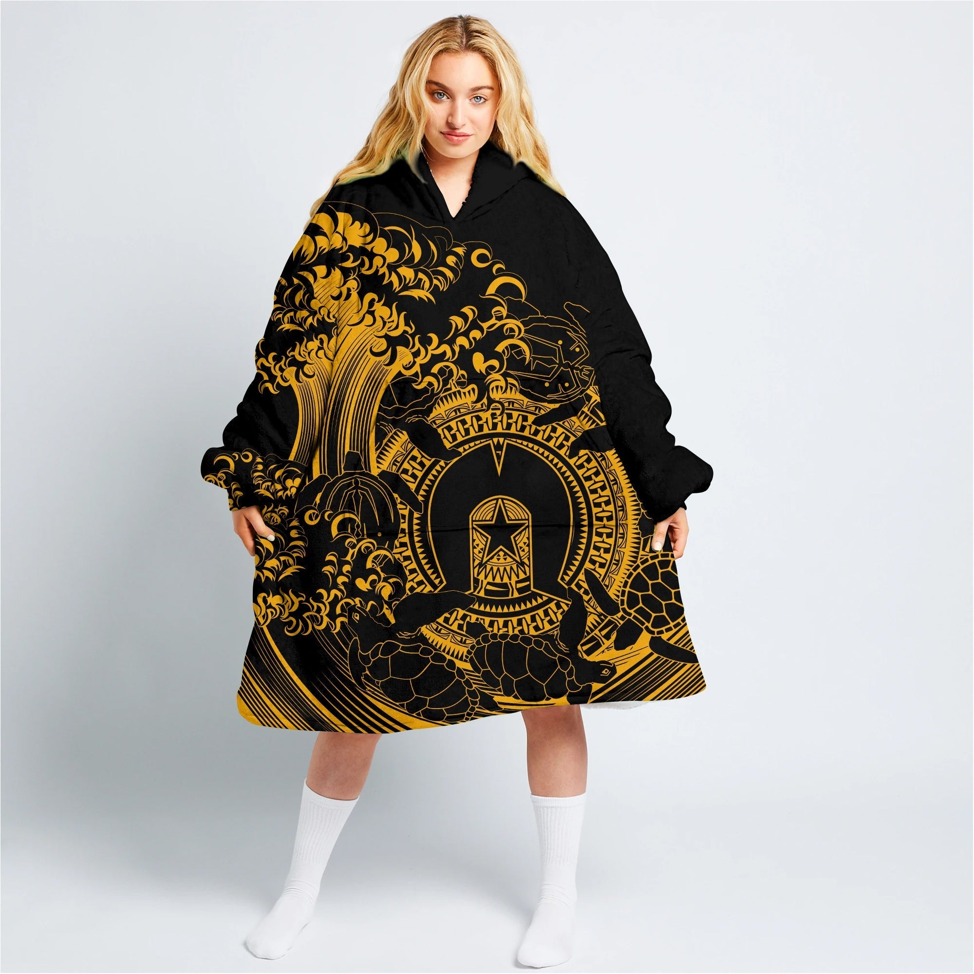 custom-personalised-oodie-blanket-hoodie-aboriginal-torres-strait-islands-in-wave-gold-lt13