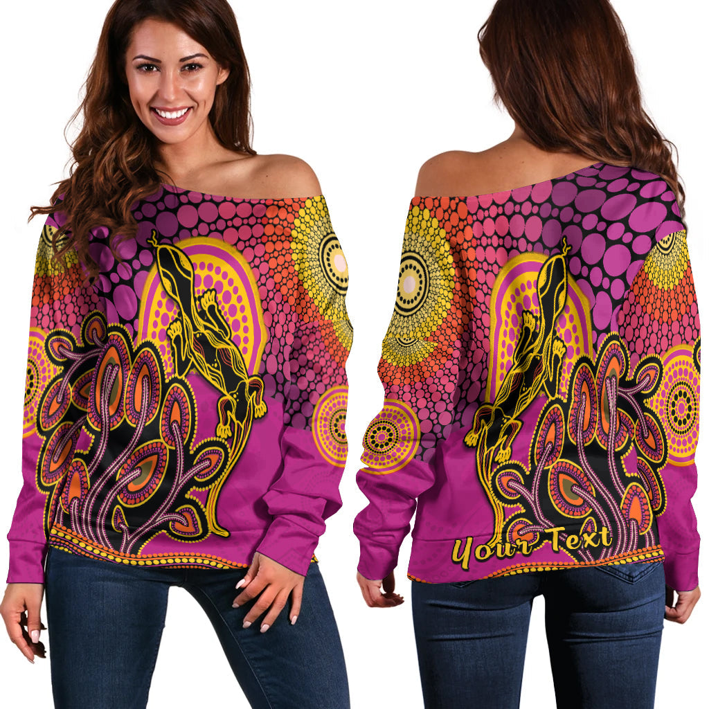custom-personalised-aboriginal-lizard-off-shoulder-sweater-tree-on-the-hill-sunshine-lt13