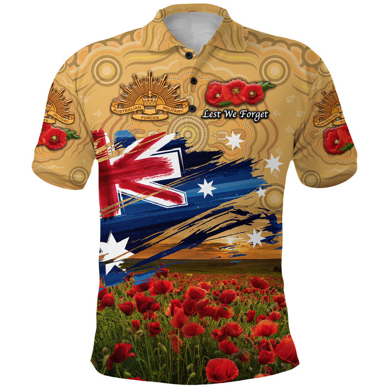 custom-personalised-australia-aboriginal-anzac-polo-shirt-poppy-vibes-gold