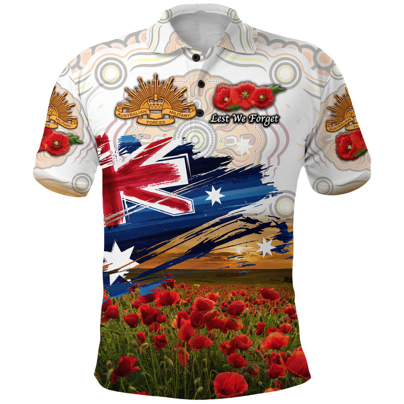 custom-personalised-australia-aboriginal-anzac-polo-shirt-poppy-vibes-white