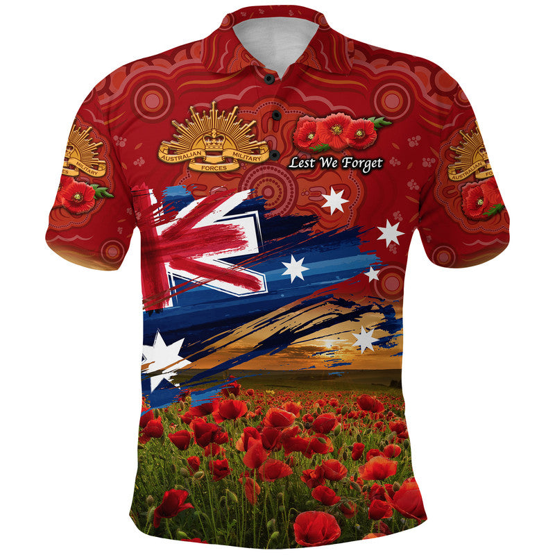 custom-personalised-australia-aboriginal-anzac-polo-shirt-poppy-vibes-red-lt8