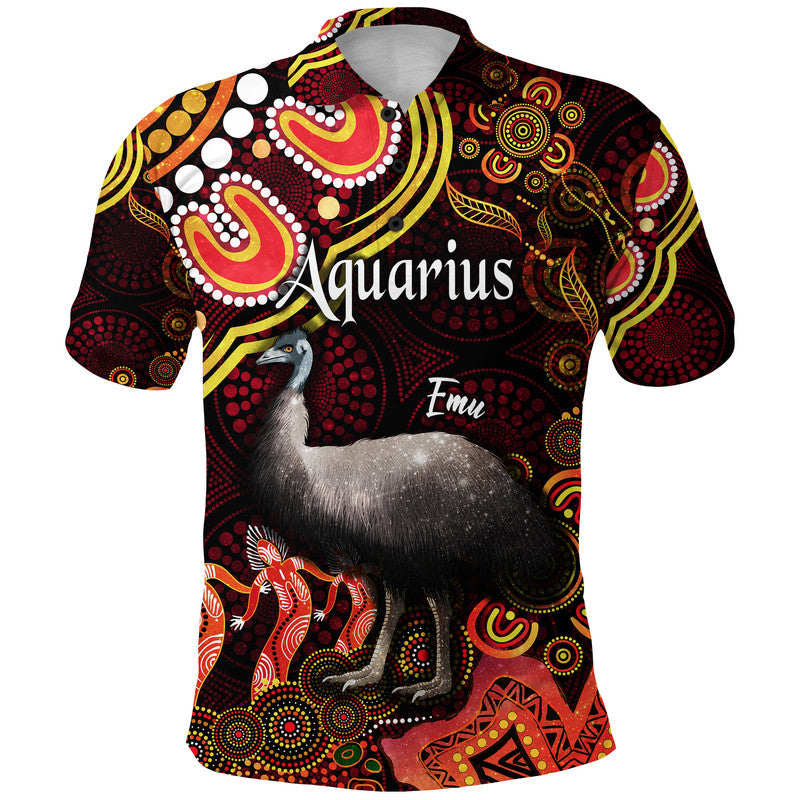 custom-personalised-australian-astrology-polo-shirt-aquarius-emu-glider-zodiac-aboriginal-vibes-red