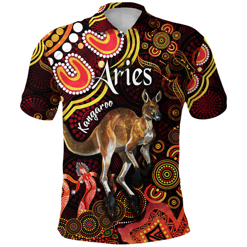 custom-personalised-australian-astrology-polo-shirt-aries-kangaroo-zodiac-aboriginal-vibes-red