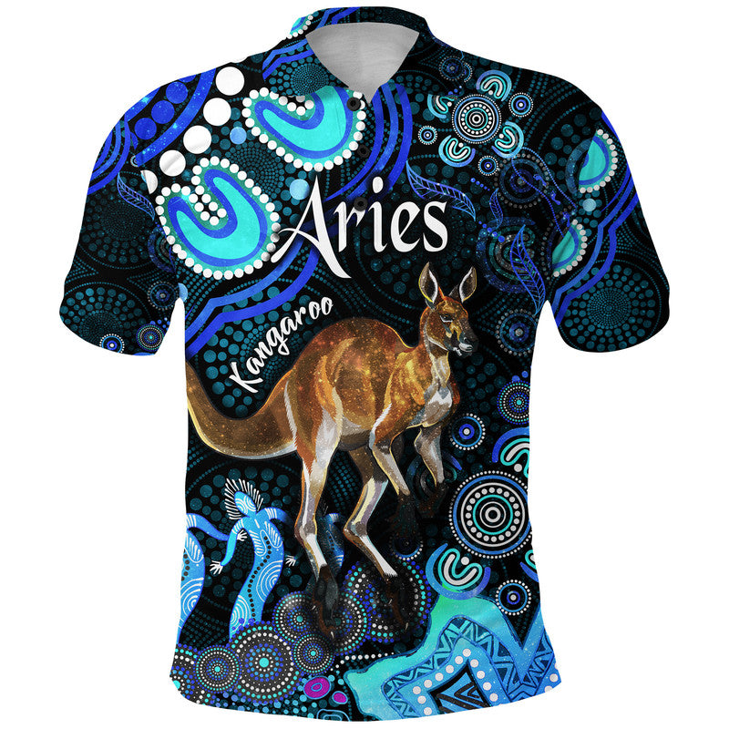 custom-personalised-australian-astrology-polo-shirt-aries-kangaroo-zodiac-aboriginal-vibes-blue