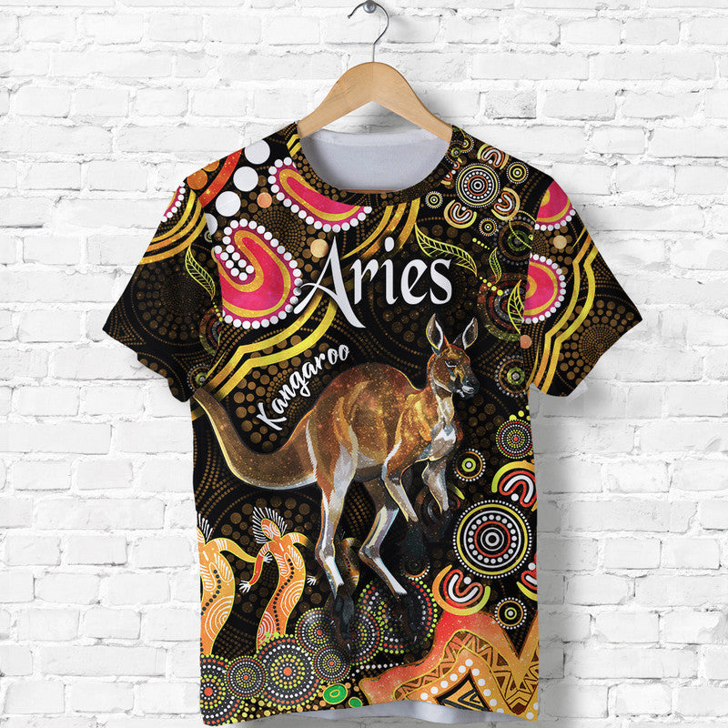 custom-personalised-australian-astrology-t-shirt-aries-kangaroo-zodiac-aboriginal-vibes-gold