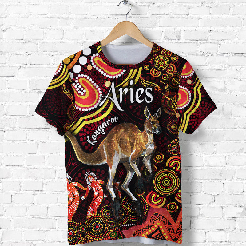 custom-personalised-australian-astrology-t-shirt-aries-kangaroo-zodiac-aboriginal-vibes-red