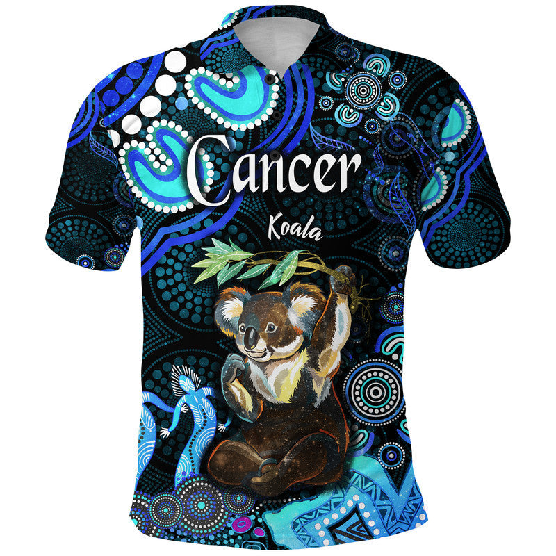 custom-personalised-australian-astrology-polo-shirt-cancer-koala-zodiac-aboriginal-vibes-blue