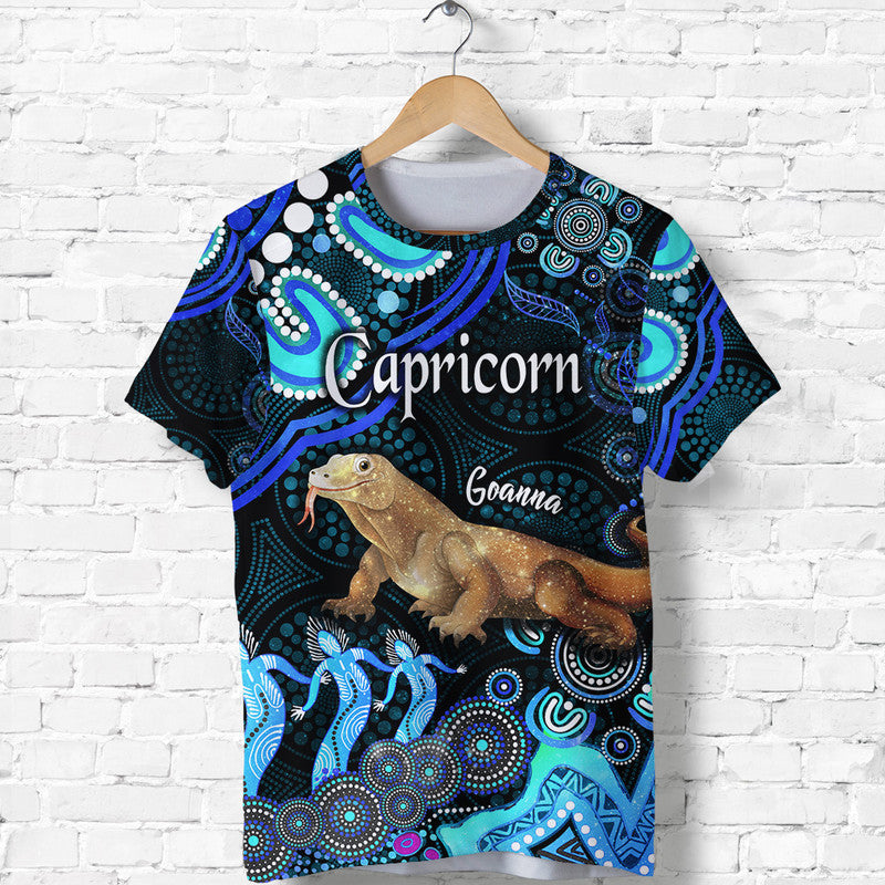 custom-personalised-australian-astrology-t-shirt-capricorn-goanna-zodiac-aboriginal-vibes-blue