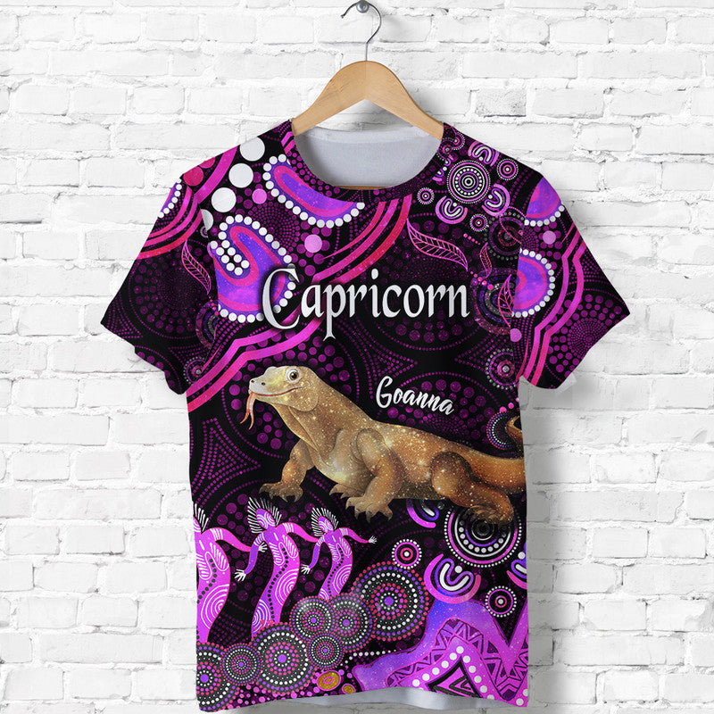 custom-personalised-australian-astrology-t-shirt-capricorn-goanna-zodiac-aboriginal-vibes-pink
