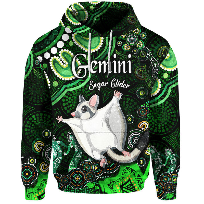 custom-personalised-australian-astrology-zip-up-and-pullover-hoodie-gemini-sugar-glider-zodiac-aboriginal-vibes-green