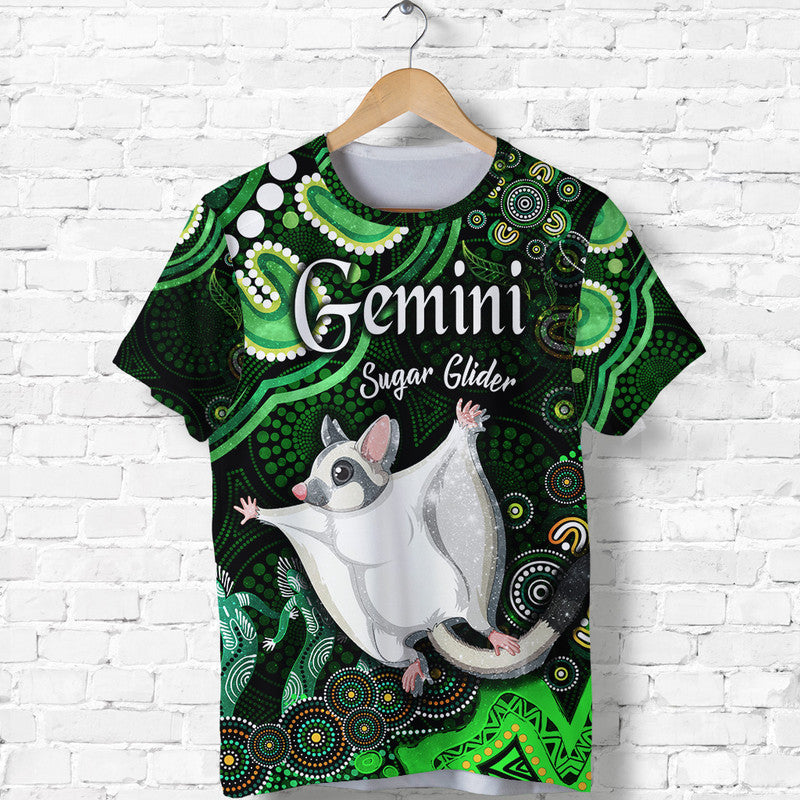 custom-personalised-australian-astrology-t-shirt-gemini-sugar-glider-zodiac-aboriginal-vibes-green