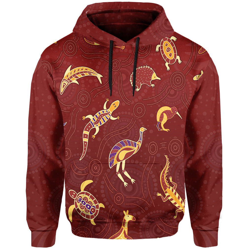 custom-personalised-aboriginal-art-hoodie-animals-australia-version-maroon-lt13