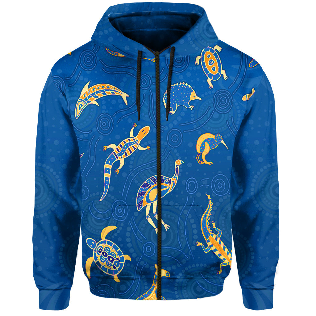 custom-personalised-aboriginal-art-zip-hoodie-animals-australia-version-blue-lt13
