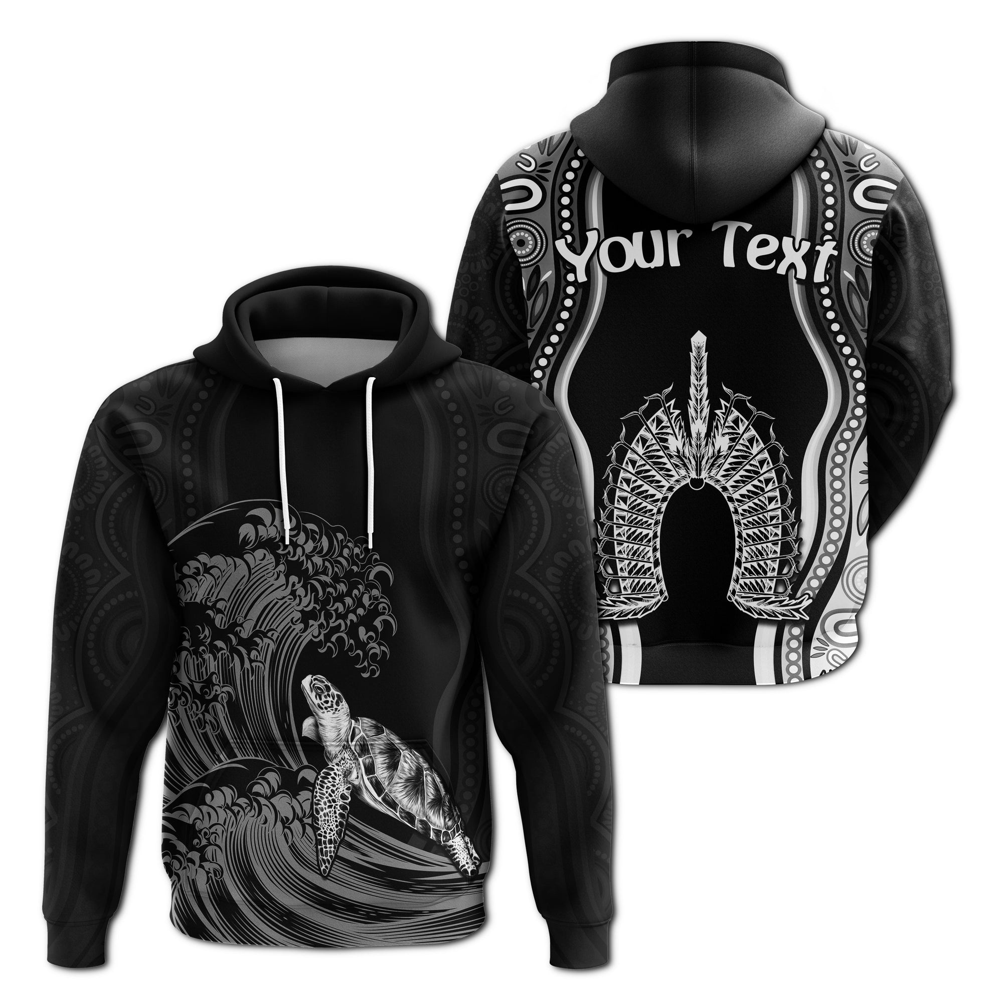 custom-personalised-torres-strait-islands-hoodie-the-dhari-mix-aboriginal-turtle-version-black-lt13