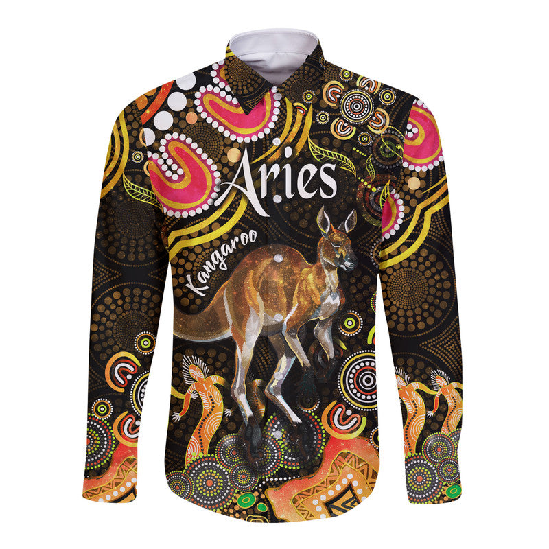 custom-personalised-australian-astrology-hawaii-long-sleeve-button-shirt-aries-kangaroo-zodiac-aboriginal-vibes-gold