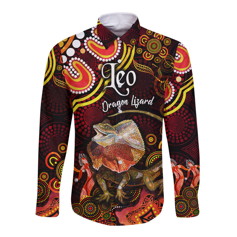 custom-personalised-australian-astrology-hawaii-long-sleeve-button-shirt-leo-dragon-lizard-zodiac-aboriginal-vibes-red