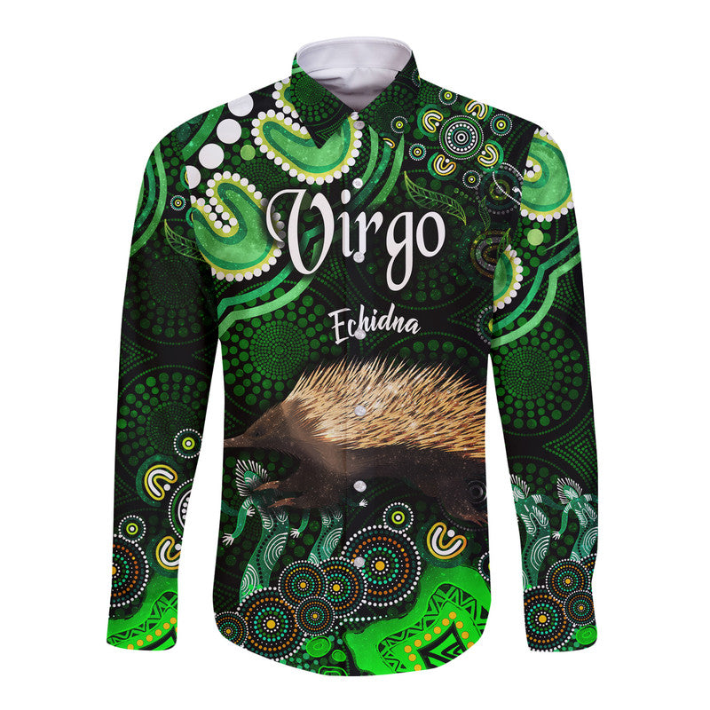 custom-personalised-australian-astrology-hawaii-long-sleeve-button-shirt-virgo-echidna-zodiac-aboriginal-vibes-green