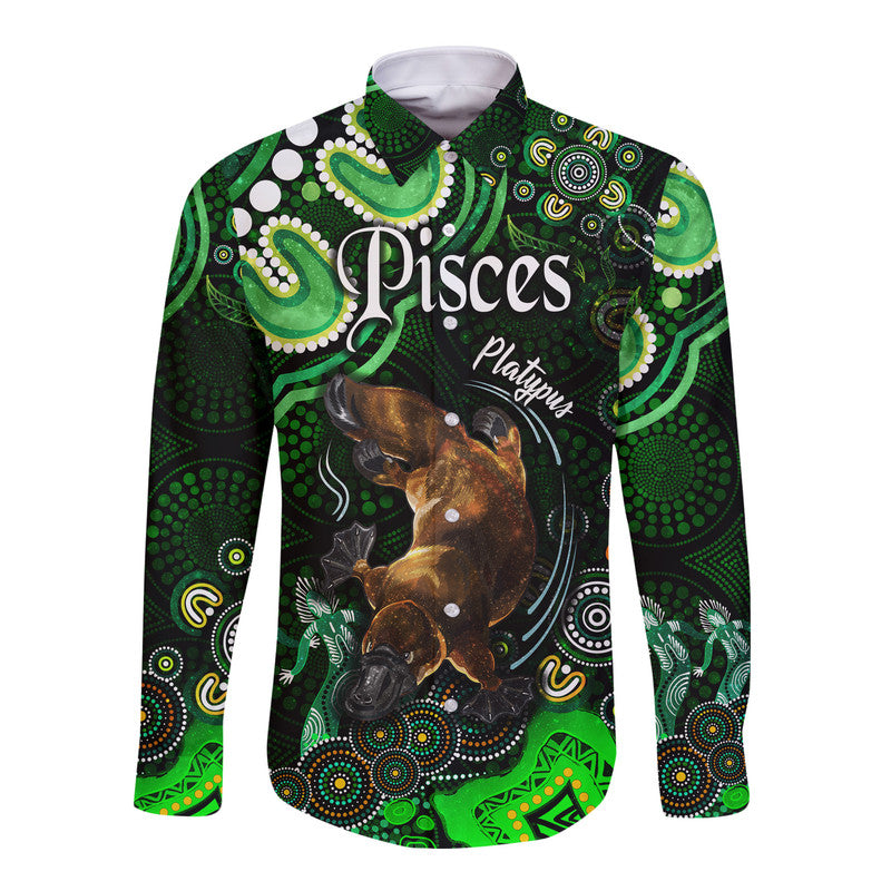 custom-personalised-australian-astrology-hawaii-long-sleeve-button-shirt-pisces-platypus-zodiac-aboriginal-vibes-green