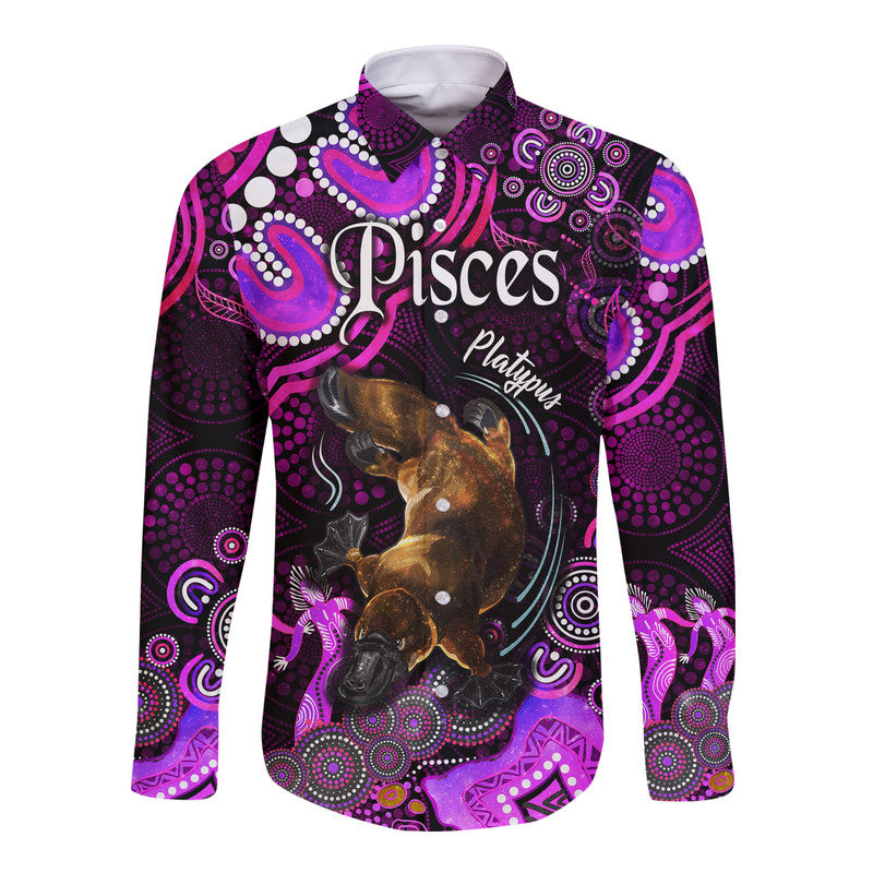 custom-personalised-australian-astrology-hawaii-long-sleeve-button-shirt-pisces-platypus-zodiac-aboriginal-vibes-pink