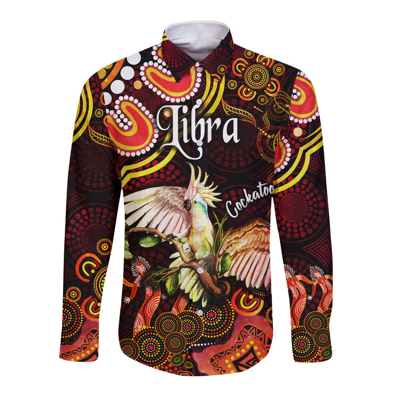 custom-personalised-australian-astrology-hawaii-long-sleeve-button-shirt-libra-cockatoo-glider-zodiac-aboriginal-vibes-red